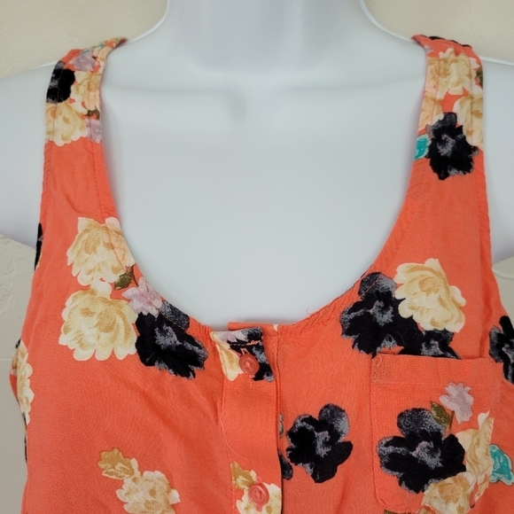 Kirra Medium Tank Top Cropped Orange Floral Button Front Blouse Shirt - Picture 2 of 8